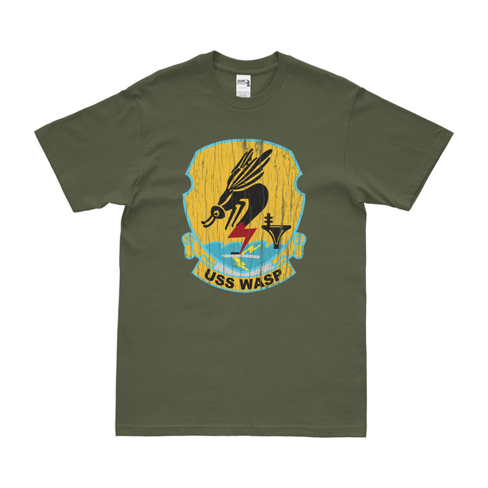 USS Wasp (CV-18) T-Shirt Tactically Acquired Military Green Distressed Small