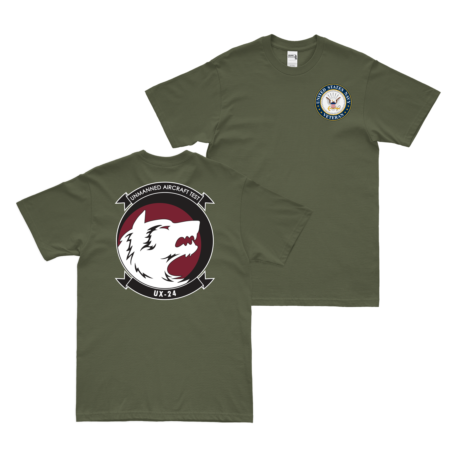 Double-Sided UX-24 U.S. Navy Veteran T-Shirt Tactically Acquired Military Green Clean Small