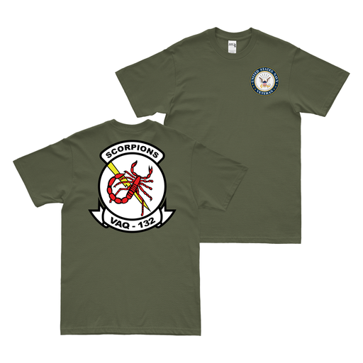 Double-Sided VAQ-132 U.S. Navy Veteran T-Shirt Tactically Acquired Military Green Clean Small