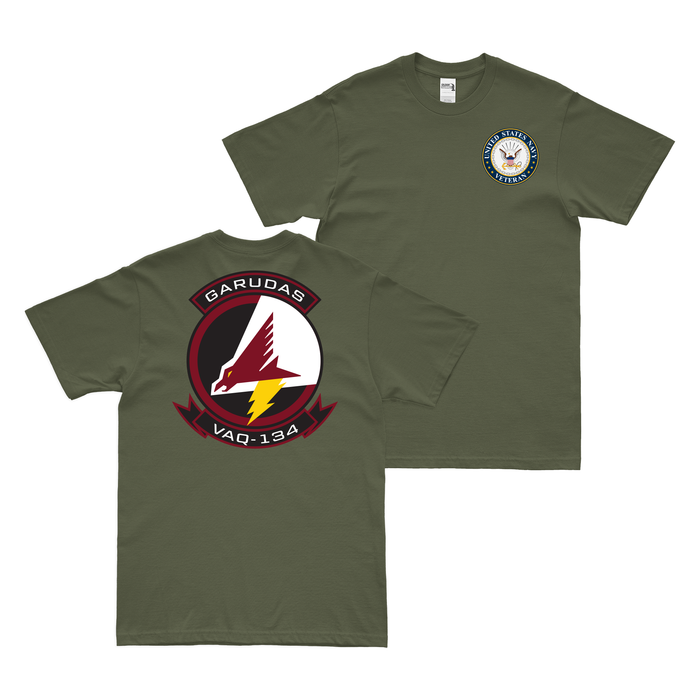 Double-Sided VAQ-134 U.S. Navy Veteran T-Shirt Tactically Acquired Military Green Clean Small