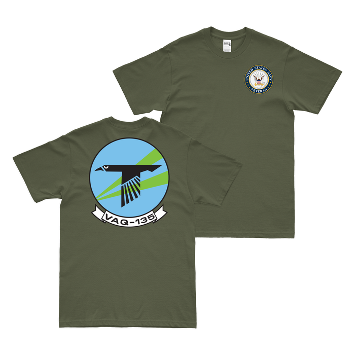 Double-Sided VAQ-135 U.S. Navy Veteran T-Shirt Tactically Acquired Military Green Clean Small