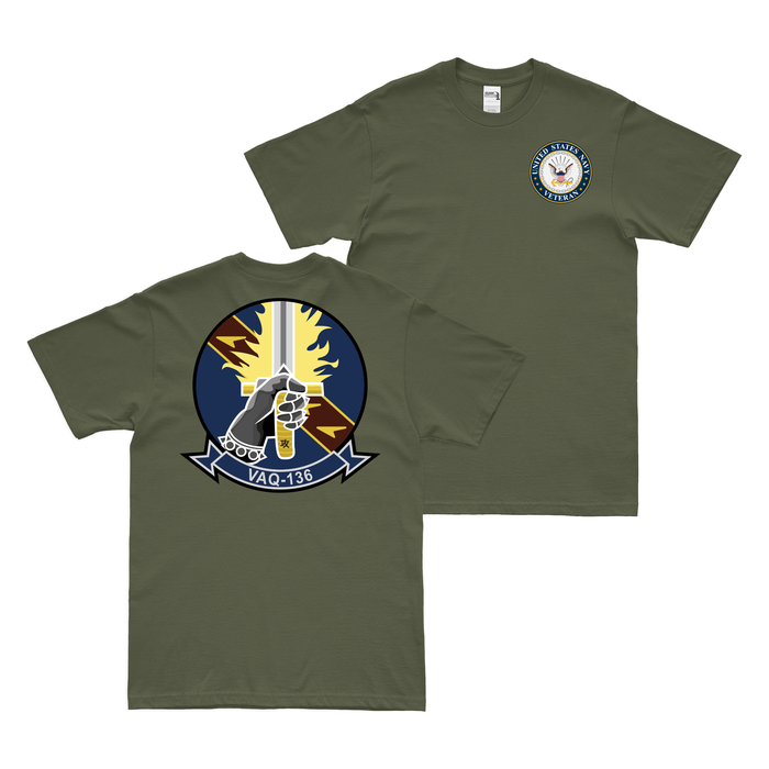 Double-Sided VAQ-136 U.S. Navy Veteran T-Shirt Tactically Acquired Military Green Clean Small