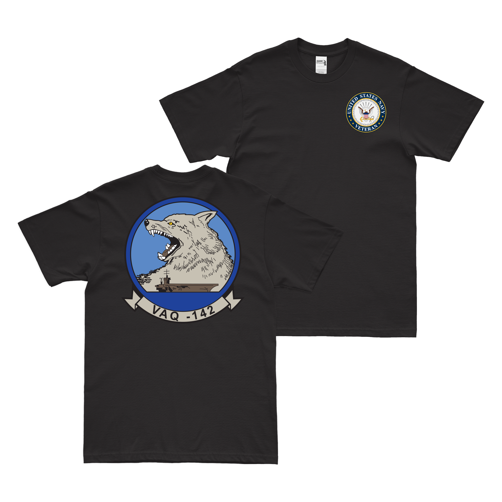 Double-Sided VAQ-142 U.S. Navy Veteran T-Shirt Tactically Acquired Black Clean Small