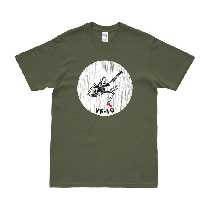 U.S. Navy Fighter Squadron 10 (VF-10) T-Shirt Tactically Acquired Military Green Distressed Small