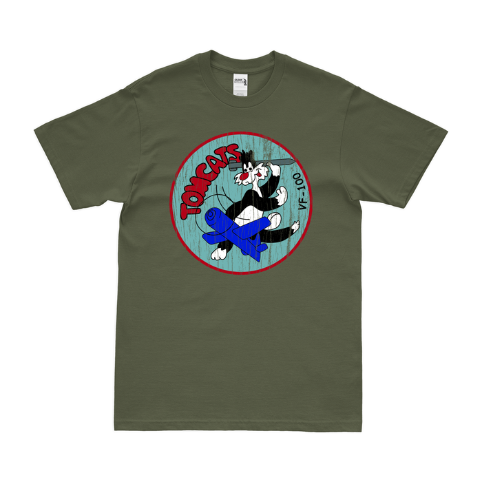 U.S. Navy Fighter Squadron 100 (VF-100) T-Shirt Tactically Acquired Military Green Distressed Small