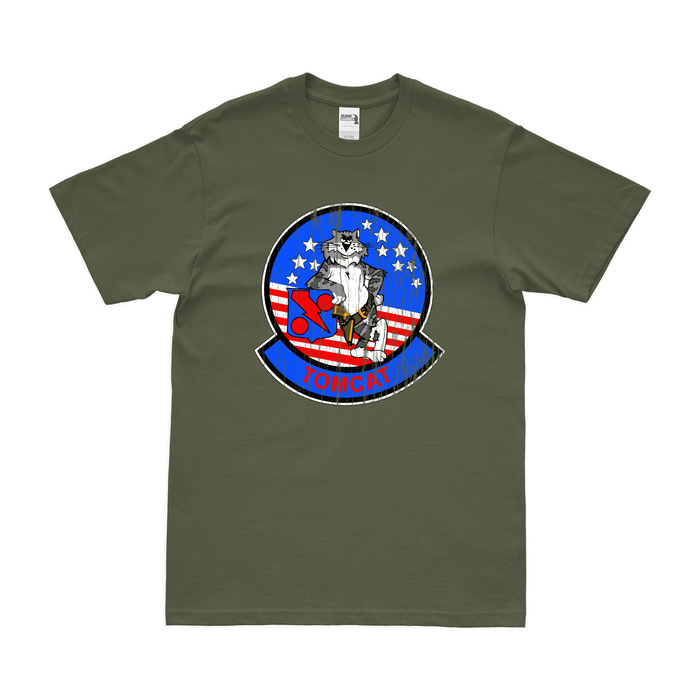 U.S. Navy Fighter Squadron 11 (VF-11) F-14 Tomcat T-Shirt Tactically Acquired Military Green Distressed Small