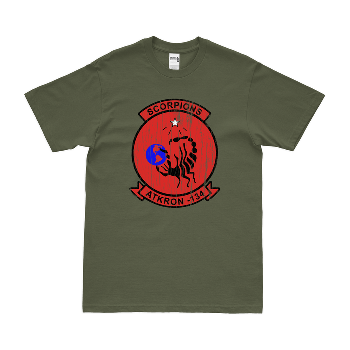 U.S. Navy Fighter Squadron 134 (VF-134) Logo T-Shirt Tactically Acquired Military Green Distressed Small