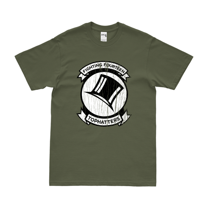 U.S. Navy Fighter Squadron 14 (VF-14) T-Shirt Tactically Acquired Military Green Distressed Small