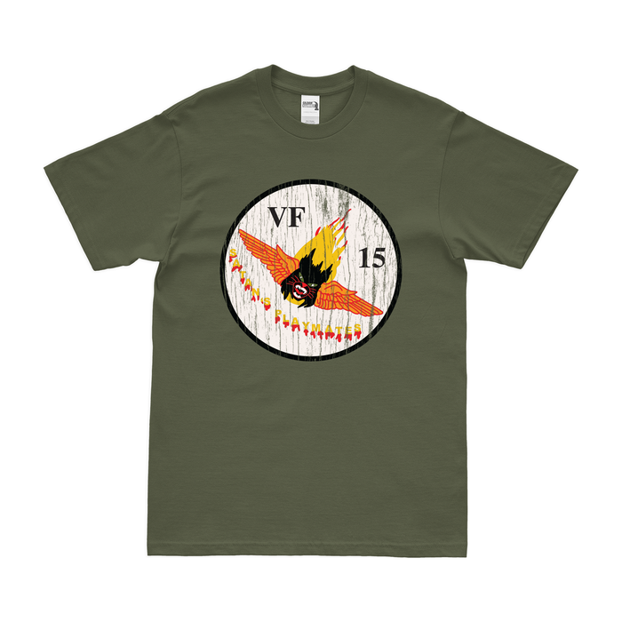 U.S. Navy Fighter Squadron 15 (VF-15) T-Shirt Tactically Acquired Military Green Distressed Small