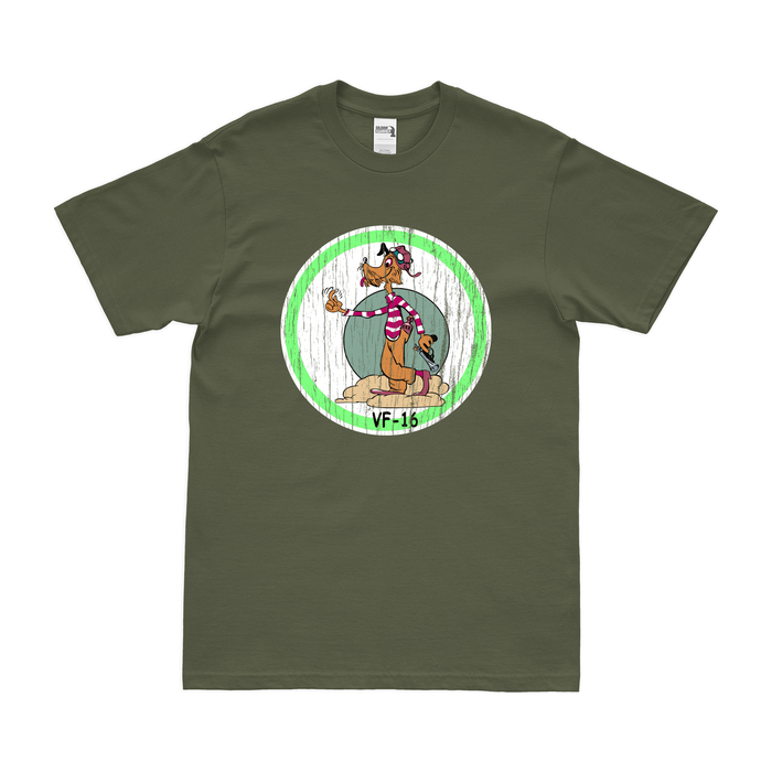 U.S. Navy Fighter Squadron 16 (VF-16) T-Shirt Tactically Acquired Military Green Distressed Small