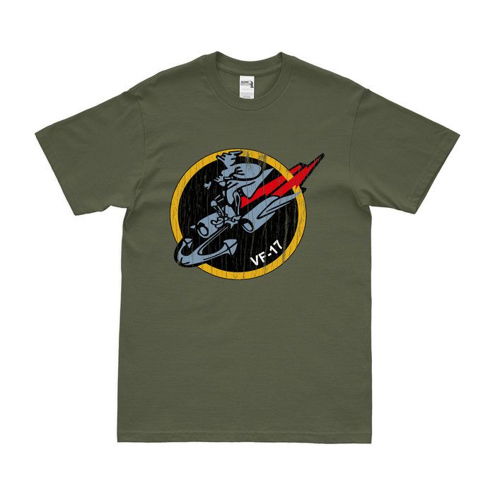 U.S. Navy Fighter Squadron 17 (VF-17) T-Shirt Tactically Acquired Military Green Distressed Small