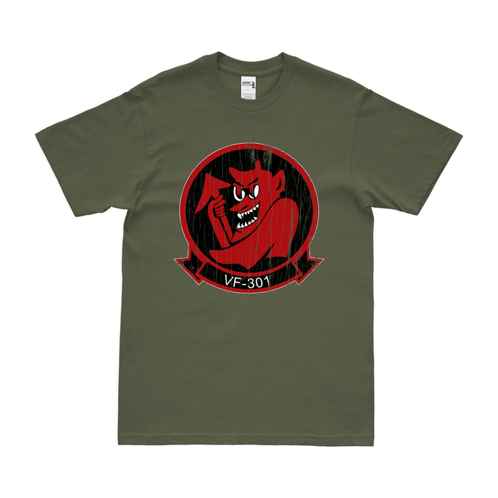 U.S. Navy Fighter Squadron 301 (VF-301) T-Shirt Tactically Acquired Military Green Distressed Small