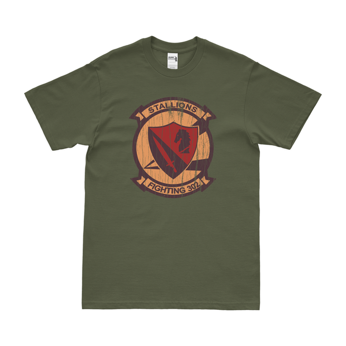 U.S. Navy Fighter Squadron 302 (VF-302) T-Shirt Tactically Acquired Military Green Distressed Small