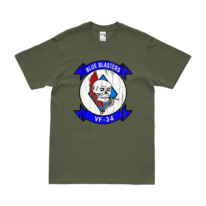 U.S. Navy Fighter Squadron 34 (VF-34) T-Shirt Tactically Acquired Military Green Distressed Small