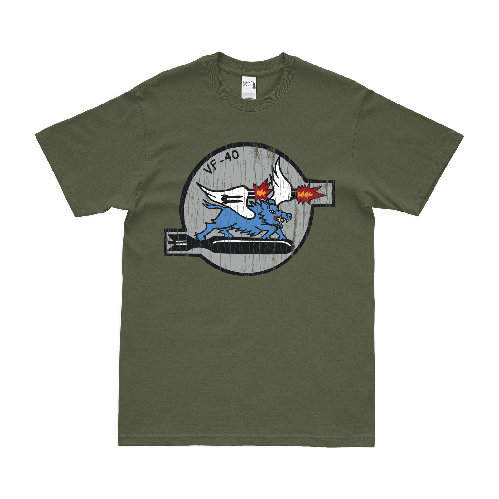 U.S. Navy Fighter Squadron 40 (VF-40) T-Shirt Tactically Acquired Military Green Distressed Small