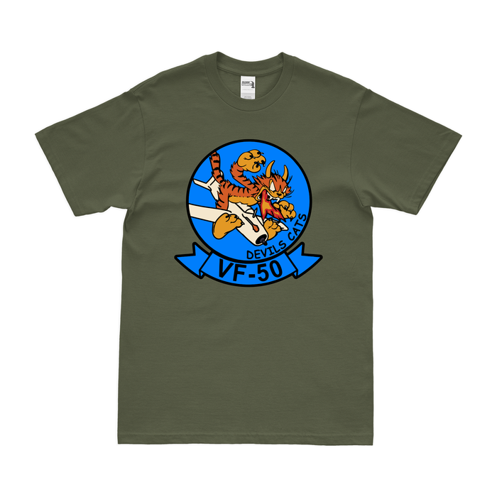 U.S. Navy Fighter Squadron 50 (VF-50) T-Shirt Tactically Acquired Military Green Clean Small