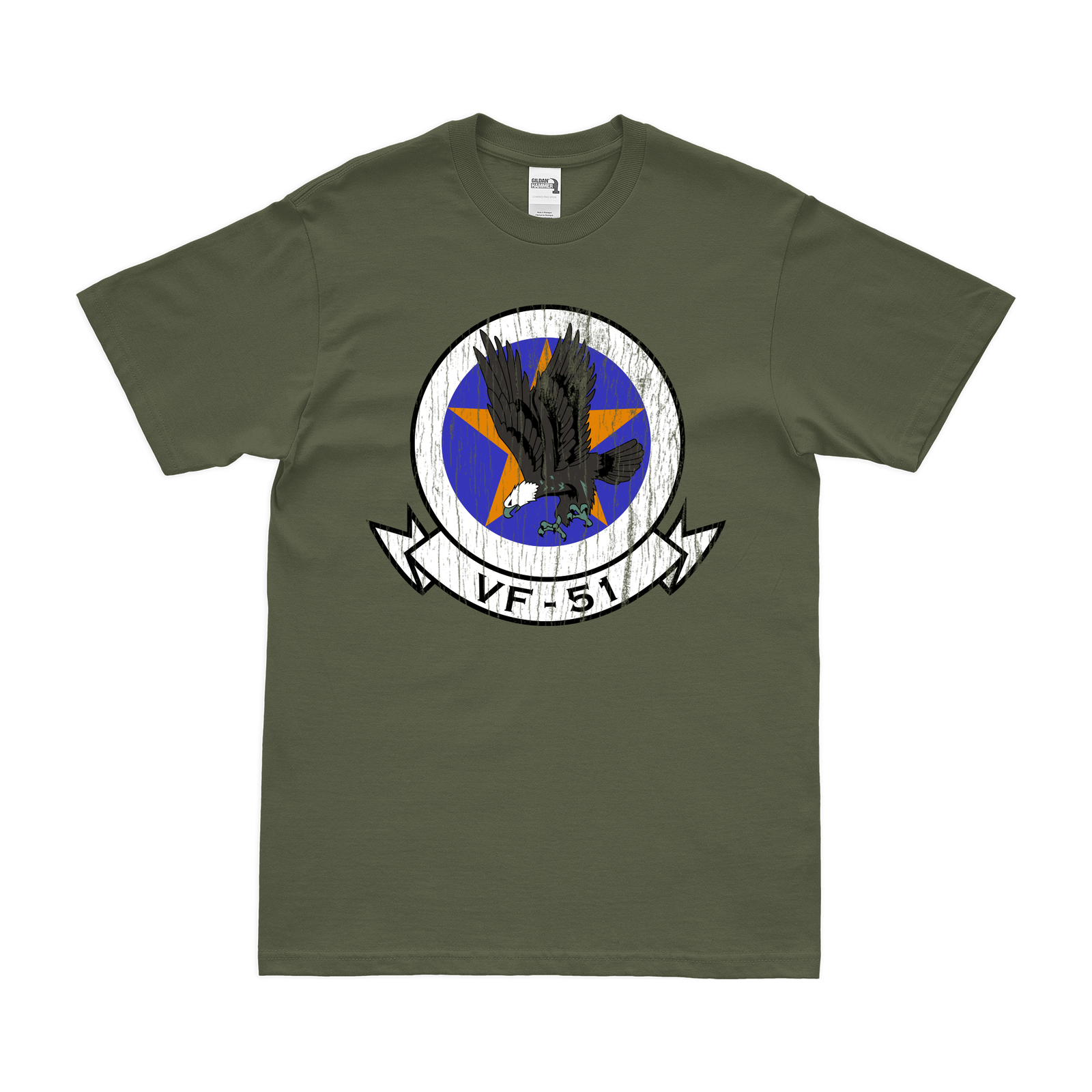 U.S. Navy Fighter Squadron 51 (VF-51) T-Shirt Tactically Acquired Military Green Distressed Small