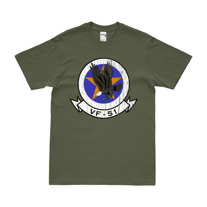 U.S. Navy Fighter Squadron 51 (VF-51) T-Shirt Tactically Acquired Military Green Distressed Small