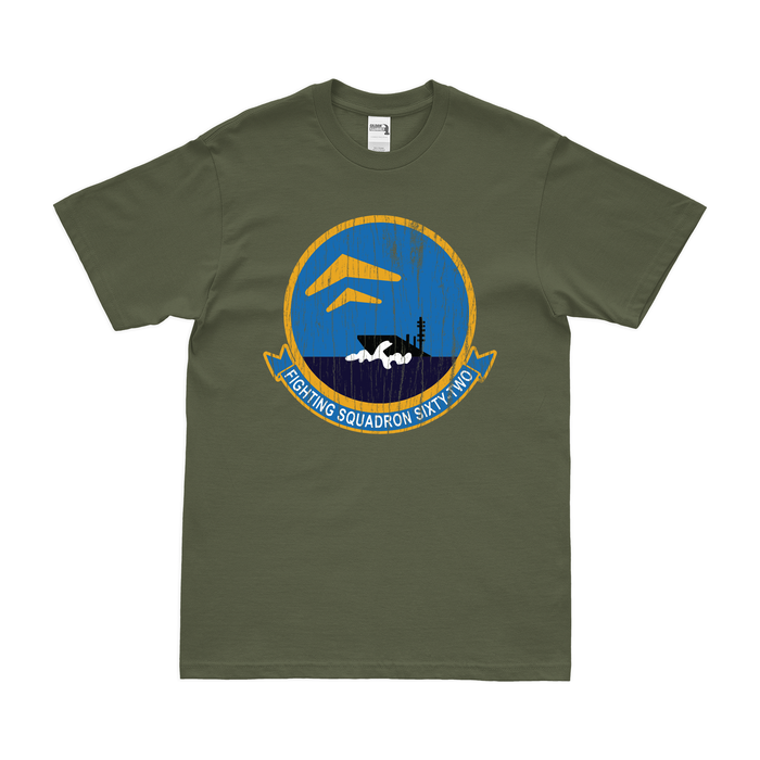 U.S. Navy Fighter Squadron 62 (VF-62) Logo T-Shirt Tactically Acquired Military Green Distressed Small