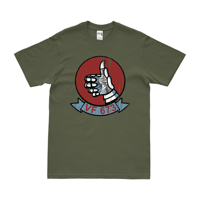 U.S. Navy Fighter Squadron 673 (VF-673) T-Shirt Tactically Acquired Military Green Distressed Small