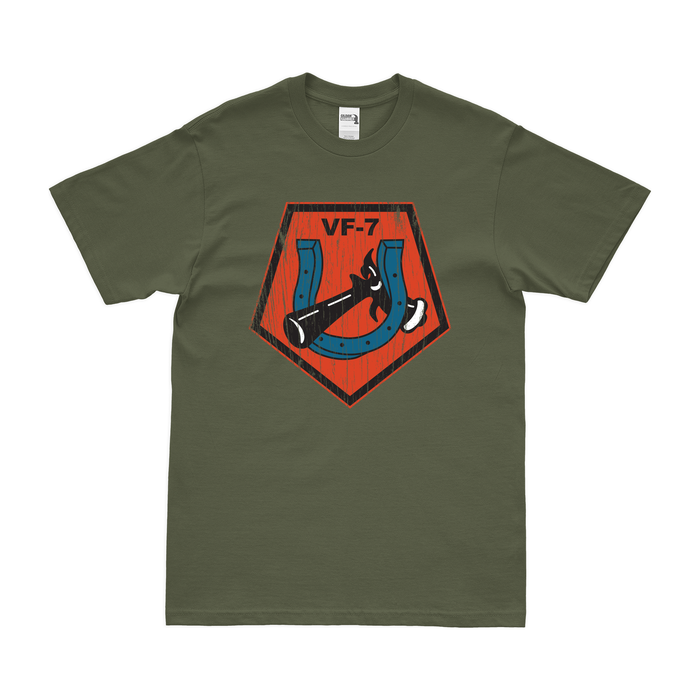 U.S. Navy Fighter Squadron 7 (VF-7) T-Shirt Tactically Acquired Military Green Distressed Small