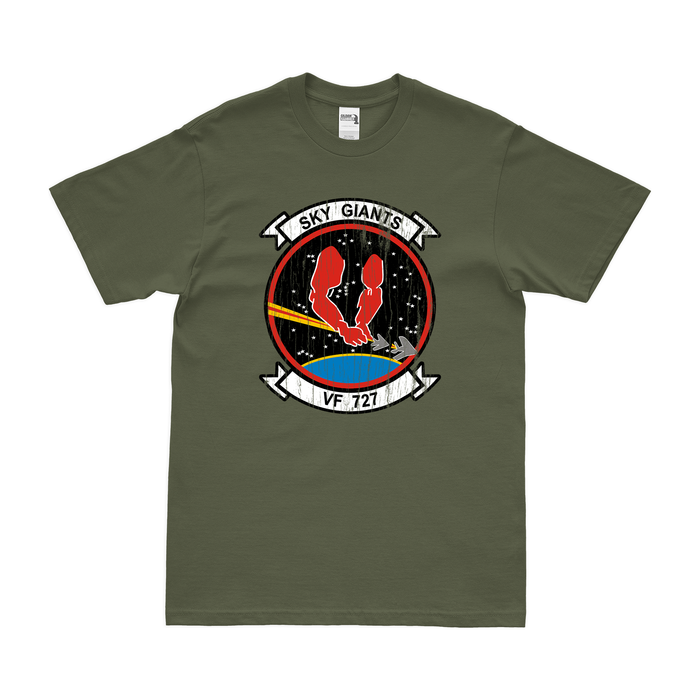 U.S. Navy Fighter Squadron 727 (VF-727) Logo T-Shirt Tactically Acquired Military Green Distressed Small