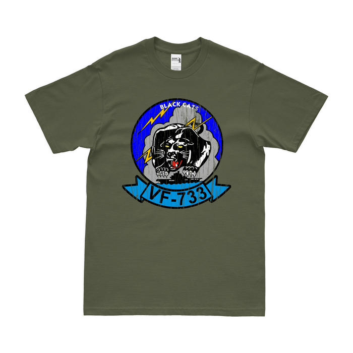 U.S. Navy Fighter Squadron 733 (VF-733) T-Shirt Tactically Acquired Military Green Distressed Small