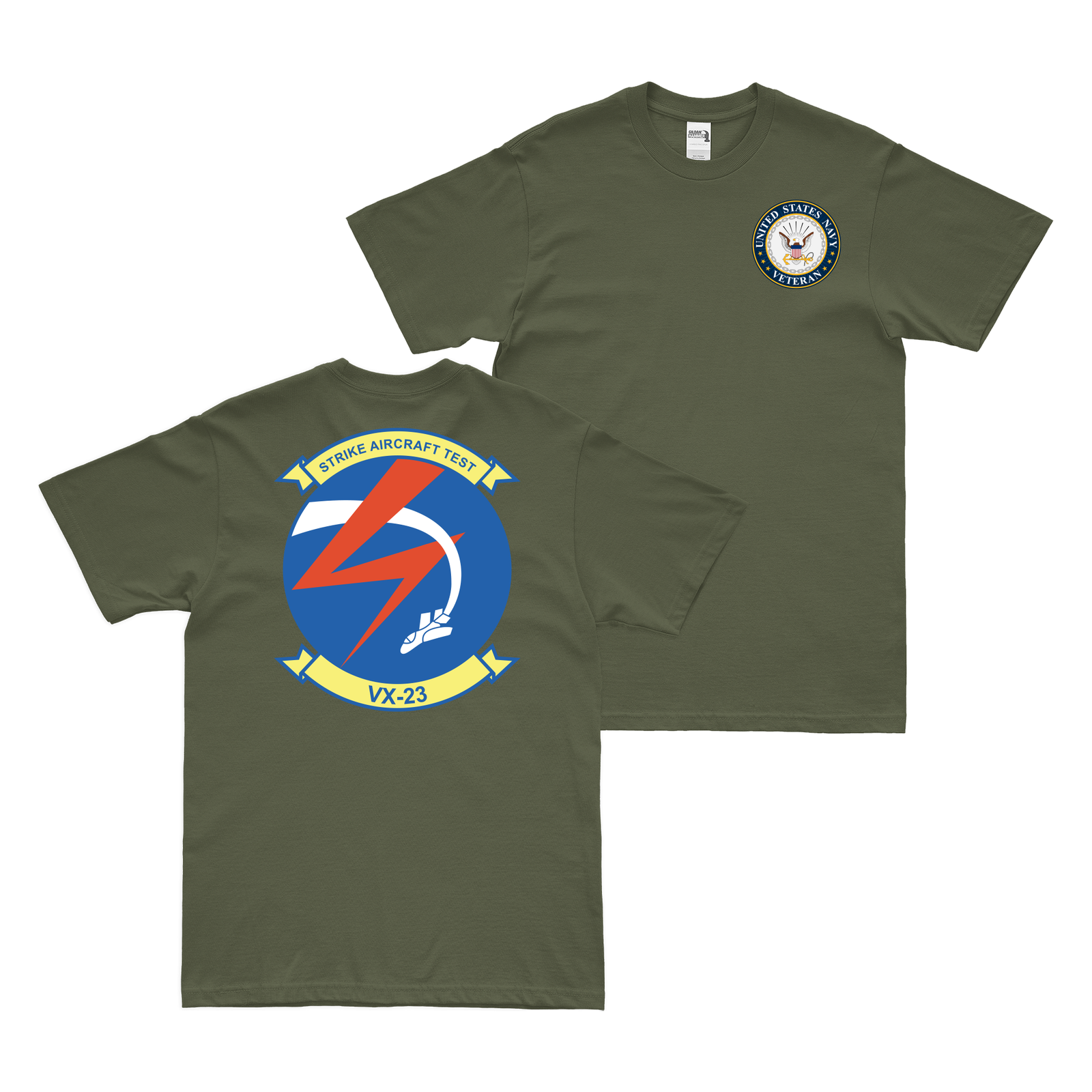 Double-Sided VX-23 U.S. Navy Veteran T-Shirt Tactically Acquired Military Green Clean Small
