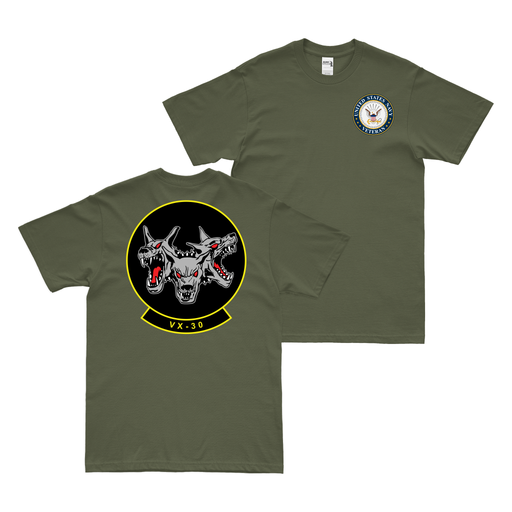 Double-Sided VX-30 U.S. Navy Veteran T-Shirt Tactically Acquired Military Green Clean Small