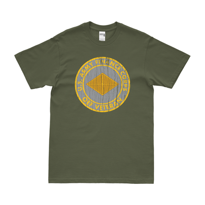 U.S. Army Finance Corps OEF Veteran T-Shirt Tactically Acquired Military Green Distressed Small
