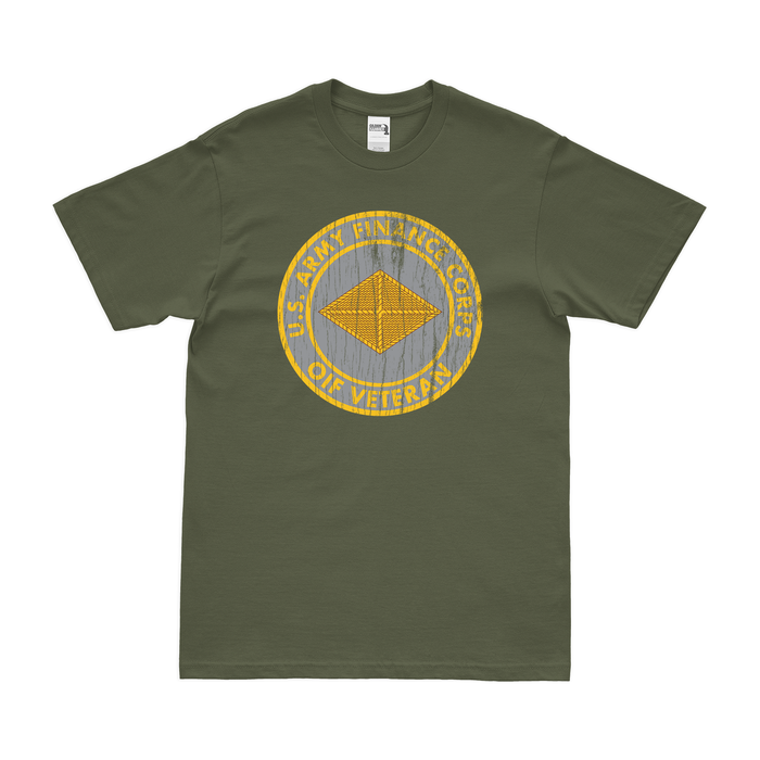 U.S. Army Finance Corps OIF Veteran T-Shirt Tactically Acquired Military Green Distressed Small