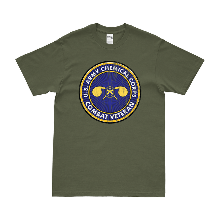 Army Chemical Corps Combat Veteran T-Shirt Tactically Acquired Military Green Distressed Small