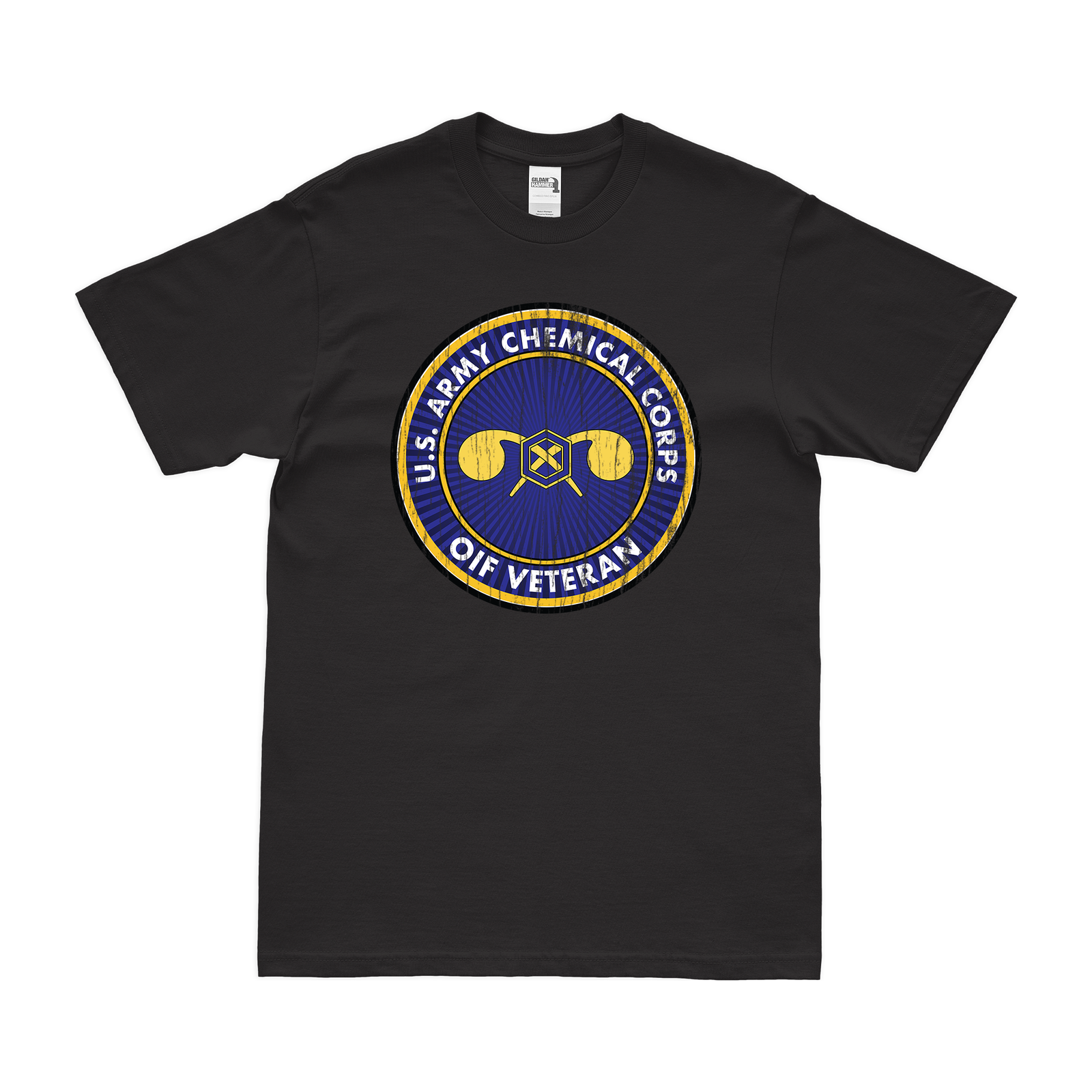 Army Chemical Corps OIF Veteran T-Shirt Tactically Acquired Black Distressed Small