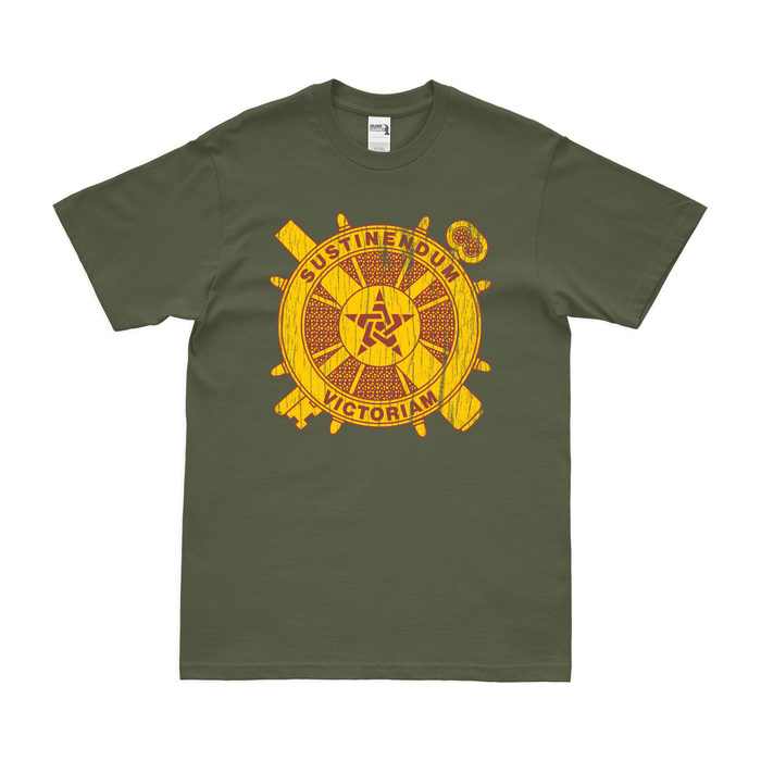 U.S. Army Logistics Corps Branch Emblem T-Shirt Tactically Acquired Military Green Distressed Small