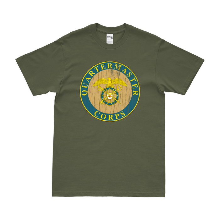 U.S. Army Quartermaster Corps Branch Plaque T-Shirt Tactically Acquired Military Green Distressed Small
