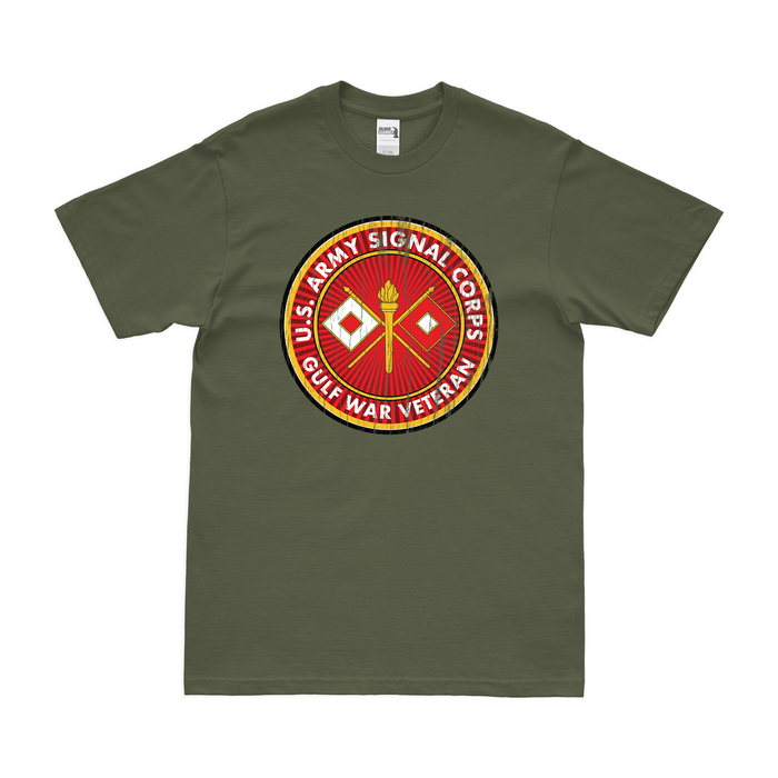 U.S. Army Signal Corps Gulf War Veteran T-Shirt Tactically Acquired Military Green Distressed Small