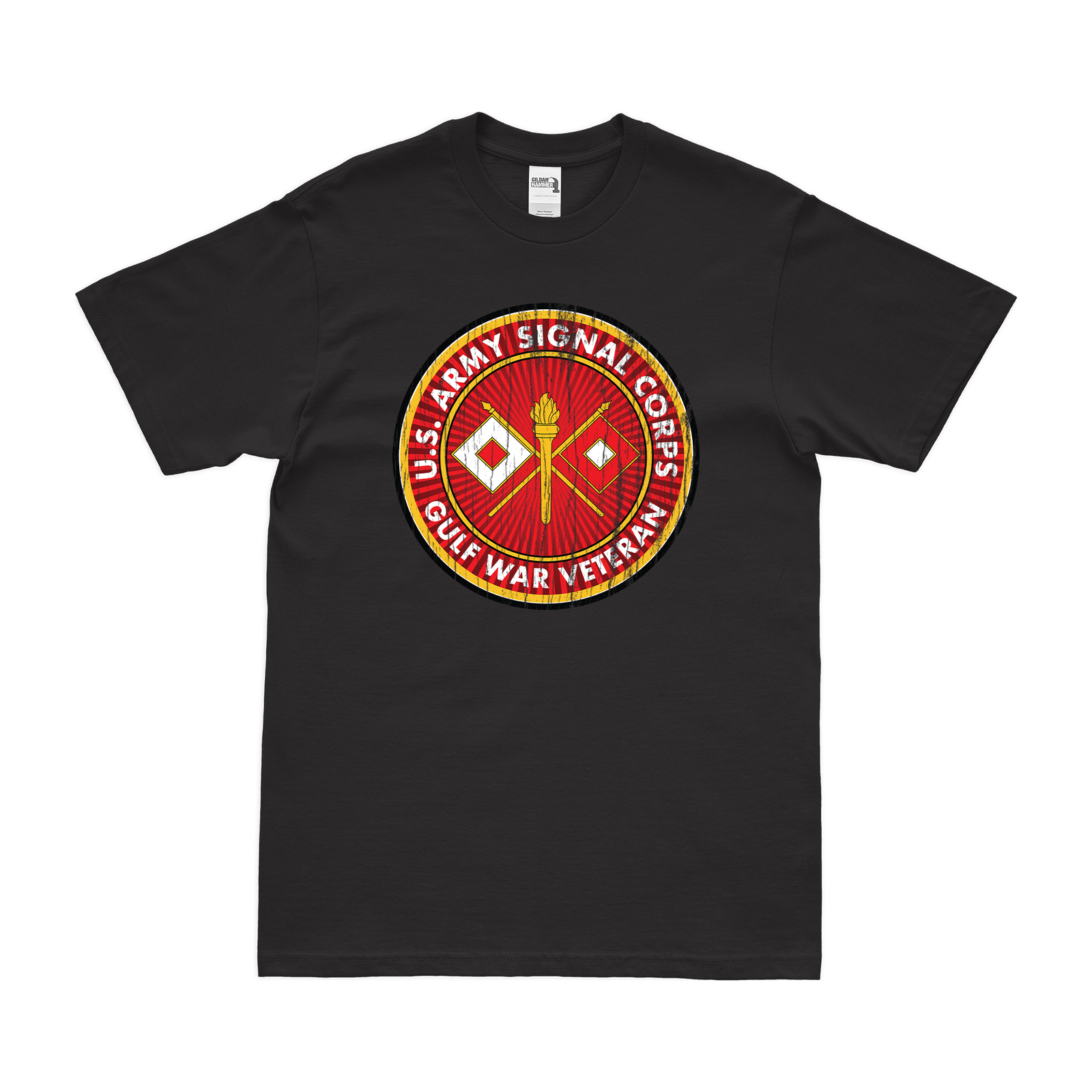 U.S. Army Signal Corps Gulf War Veteran T-Shirt Tactically Acquired Black Distressed Small
