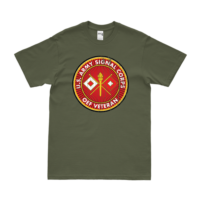 U.S. Army Signal Corps OEF Veteran T-Shirt Tactically Acquired Military Green Distressed Small