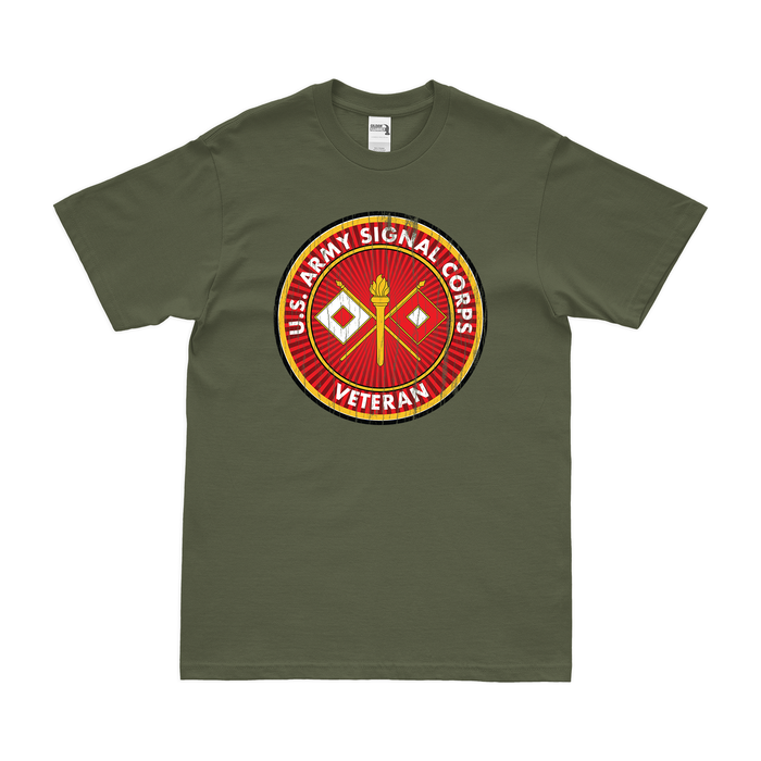 U.S. Army Signal Corps Veteran T-Shirt Tactically Acquired Military Green Distressed Small