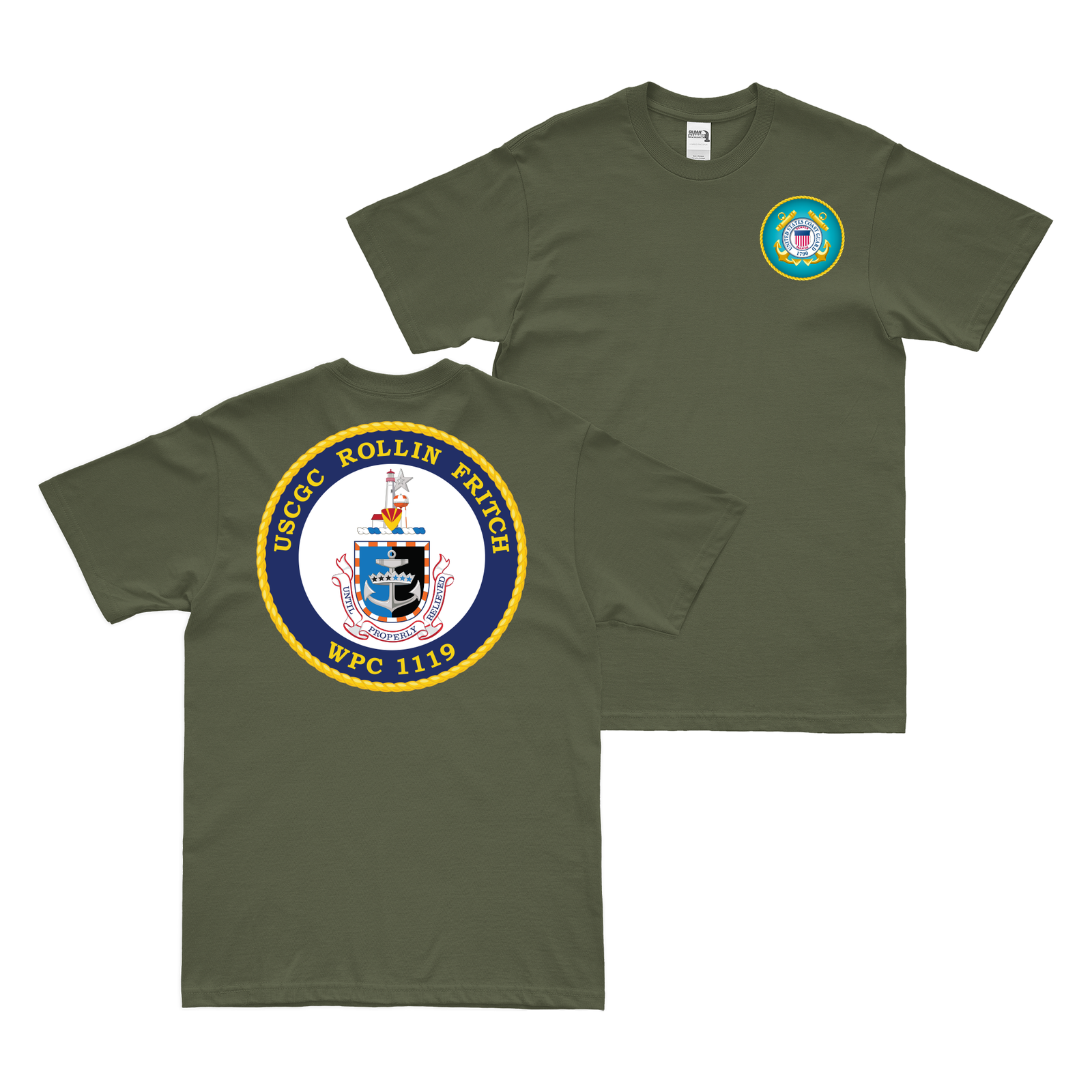 Double-Sided USCGC Rollin Fritch (WPC-1119) T-Shirt Tactically Acquired   